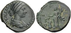 Lucilla, Augusta, 164-182. As (Copper, 26mm, 11.69 g 7), Rome, struck under Marcus Aurelius, 161-164. LVCILLAE AVG ANTONINI AVG F Draped bust of Lucilla to right. Rev. VESTA / S - C Vesta standing lef