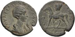 Sikyonia, Sikyon. Plautilla, wife of Caracalla, 203-205. Diassarion (Bronze, 22mm, 4.73 g 3). ΦΟΥΛΒΙΑ ΠΛ[ΑΥΤ]ΙΛΛ[Α] Draped bust of Plautilla to right with cornucopia at her far shoulder. Rev. CΙ[ΚΥΩ]Ν
