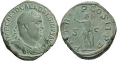 Balbinus, 238. Sestertius (Bronze, 31mm, 23.13 g 12), Rome. IMP CAES D CAEL BALBINVS AVG Laureate, draped and cuirassed bust of Balbinus to right. Rev. P M TR P COS II P P Balbinus, togate, standing l