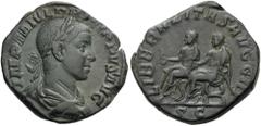 Philip II, 247-249. Sestertius (Bronze, 29mm, 16.71 g 12), Rome. IMP M IVL PHILIPPVS AVG Laureate, draped and cuirassed bust of Philip to right. Rev. LIBERALITAS AVGG III Philip I and Philip II seated