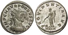 Probus, 276-282. Antoninianus (Billon, 23mm, 3.62 g 6), Siscia, 277. IMP C M AVR PROBVS AVG Radiate and cuirassed bust of Probus to right. Rev. PROVIDENTIA AVG / XXIA Providentia standing left, holdin