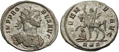 Probus, 276-282. Antoninianus (Billon, 23mm, 3.50 g 12), Rome, 278. IMP PROBVS AVG Radiate and cuirassed bust of Probus to right. Rev. ADVENTVS AVG / R*Δ Probus riding on horseback to left, raising hi