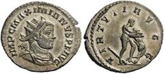 Maximianus, First reign, 286-305. Antoninianus (Billon, 22mm, 4.12 g 1), Lugdunum, 287-289. IMP C MAXIMIANVS P F AVG Radiate, draped and cuirassed bust of Maximian to right. Rev. VIRTVTI AVGG Hercules