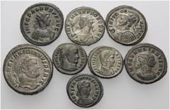 ROMAN. A lot containing 8 billon or bronze coins. Includes: An Antoninianus of Aurelian, 3 Antoniniani of Probus and Folles of Maximianus, Constantine the Great, Constantius II and Helena. Fine to ver