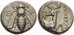 IONIA, Ephesos. Circa 405-390 BC. Tetradrachm (Silver, 21mm, 14.79 g 12), Namertes, magistrate. E - Φ Bee with curved wings. Rev. NAMEPTHΣ Forepart of stag right, head left; to left, palm tree . Kinns