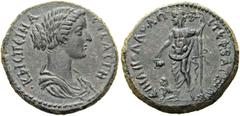 LYDIA, Bagis. Crispina, Augusta, 178-182. Tetrassarion (Bronze, 29mm, 15.90 g 6), Apollodoros, stephanephoros (and hiereus?) for a second time, 178-180. KPICΠEINA CEBACTH Draped bust of Crispina to ri