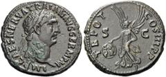 Trajan, 98-117. As (Copper, 33mm, 11.78 g 7), Rome, 99-100. IMP CAES NERVA TRAIAN AG GERM P M Laureate head of Trajan to right. Rev. TR POT COS III P P / S - C Victory advancing left, holding round sh