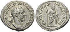 Macrinus, 217-218. Denarius (Silver, 19mm, 3.62 g 12), Rome. IMP C M OPEL SEV MACRINVS AVG Laureate and cuirassed bust of Macrinus to right. Rev. SECVRITAS TEMPORVM Securitas standing left, with her l