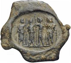 The first Tetrarchy, circa 293-305. Seal (Lead, 23mm, 7.85 g). The four Tetrarchs standing, two on left and two on right, holding spear or scepter in left arm; all in oval incuse. Rev. Very fine. An i