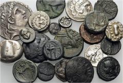 GREEK. A lot containing 10 silver and 13 bronze coins. Includes: Bronze issues from Magna Graecia to a tetradrachm of Antiochos VII. Very fine. LOT SOLD AS IS, NO RETURNS. 23 coins in lot.