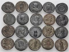 ROMAN. Imperial. A lot containing 20 bronze coins. Includes: Folles of Constantine II, Helena, Fausta, Crispus, Constantius II, Licinius I. Good very fine. LOT SOLD AS IS, NO RETURNS. 20 coins in lot.