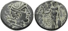 Greek LYDIA. Sardes. circa 133 BC-AD 14. (Bronze, 23 mm, 7.87 g, 1 h), Socrates son of Demetrios, magistrate. Draped bust of Artemis to right; bow and quiver over left shoulder. Rev. ΣAPΔIANΩN ΣΩΚΡΑΤΗ