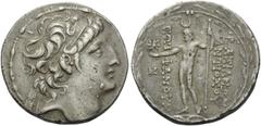Greek SELEUKID KINGS OF SYRIA. Antiochos VIII Epiphanes (Grypos), 121/0-97/6 BC. Tetradrachm (Silver, 30 mm, 16.52 g, 12 h), Ptolemais-Ake, 121/0-113 BC. Diademed head of Antiochos to right. Rev. BAΣI