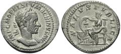 Roman Imperial & Provincial Macrinus, 217-218. Denarius (Silver, 20 mm, 3.17 g, 12 h), Rome, 217. IMP C M OPEL SEV MACRINVS AVG Laureate and cuirassed bust of Macrinus to right. Rev. SALVS PVBLICA Sal