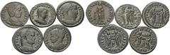 Large Lots ROMAN. An attractive lot of 5 Constantinian bronzes. Includes: Constantine I of Siscia, Licinius I of Siscia, Helena of Heraclea, Crispus of Siscia and Licinius II of Nicomedia. All about E