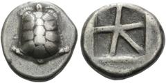 The Stoecklin Collection, Part II - Greek ISLANDS OFF ATTICA, Aegina. Circa 456/45-431 BC. Stater (Silver, 21 mm, 12.06 g, 3 h). Land tortoise with segmented shell. Rev. Large square incuse with skew 