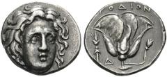 The Stoecklin Collection, Part II - Greek ISLANDS OFF CARIA, Rhodos. Rhodes. Circa 305-275 BC. Didrachm (Silver, 19 mm, 6.92 g, 12 h). Head of Helios facing, turned slightly to the right. Rev. POΔION 