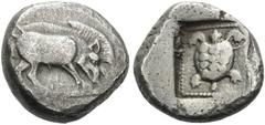 The Stoecklin Collection, Part II - Greek DYNASTS OF LYCIA. Uncertain dynast, circa 490/80-440/30 BC. Stater (Silver, 19 mm, 8.76 g, 9 h). Boar walking right. Rev. Tortoise within incuse square. Falgh