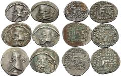 The Stoecklin Collection, Part II - Greek KINGS OF PARTHIA. (Silver, 22.00 g). Lot of Six Silver Drachmas of the Parthian Kingdom. 1. Artabazus III. AR Drachm, 21 mm, 3.52 g, 12h. Sellwood 61.7. 2. Go