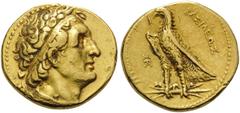 The Stoecklin Collection, Part II - Greek PTOLEMAIC KINGS OF EGYPT. Ptolemy I Soter, 305-282 BC. Pentadrachm (Gold, 23 mm, 17.77 g, 12 h), signed by D..., Alexandria, c. 294-285. Bust of Ptolemy I to 