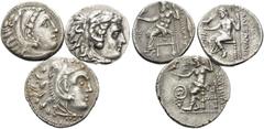 Greek KINGS OF MACEDON. Alexander III 'the Great', 336-323 BC. (Silver, 12.33 g). Lot of Three Alexander-Type Drachms. 1. Kolophon, struck under Philip III Arrhidaios. AR Drachm, 16 mm, 4.30 g, 12h. P