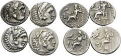 Greek KINGS OF MACEDON. Alexander III 'the Great', 336-323 BC. (Silver, 16.55 g). Lot of Four Silver Drachmas of the Type of Alexander III. 1. Lampsakos. AR Drachma, 18 mm, 4.17 g, 5h. Price 1389. 2. 