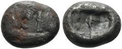 Greek KINGS OF LYDIA. Kroisos, circa 560-546 BC. Siglos (Silver (plated), 15 mm, 4.96 g), Sardes, 550-546. Confronted foreparts of a lion, on the left, and a bull, on the right. Rev. Two incuse square