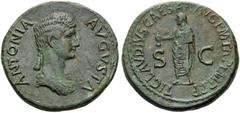 Roman Imperial & Provincial Antonia Minor, Augusta, 37 and 41. Dupondius (Bronze, 29 mm, 8.91 g, 6 h), Struck under Claudius, Rome, 42-54. ANTONIA AVGVSTA Draped bust right, wearing hair in long plait