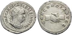 Roman Imperial & Provincial Balbinus, 238. Antoninianus (Silver, 23 mm, 3.95 g, 10 h), Rome. IMP CAES D CAEL BALBINVS AVG Radiate, draped, and cuirassed bust of Balbinus to right. Rev. CONCORDIA AVGG 