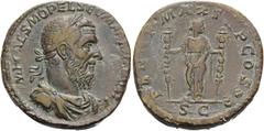 The Stoecklin Collection Part III Roman and Byzantine Macrinus, 217-218. Sestertius (Orichalcum, 30 mm, 21.37 g, 12 h), Rome, 217. IMP CAES M OPEL SEV MACRINVS AVG Laureate, draped and cuirassed bust 