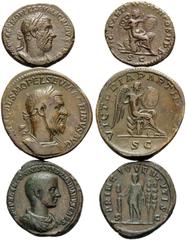 The Stoecklin Collection Part III Roman and Byzantine Macrinus and Diadumenian. (44.00 g). Lot of 3 Bronzes of Macrinus and Diadumenian: Macrinus, Sestertius and As; Diadumenian, Dupondius/As. About v