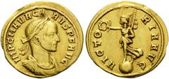The Stoecklin Collection Part III Roman and Byzantine Carus, 282-283. Aureus (Gold, 19 mm, 4.32 g, 12 h), Siscia. IMP C M AVR CA – RVS P F AVG Laureate, draped and cuirassed bust of Carus to right. Re