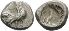 Greek TROAS. Dardanos. 5th century BC. Trihemiobol (Silver, 9 mm, 1.19 g, 4 h). Cock standing right. Rev. Incuse head of horse to left. Unpublished in the standard reference. Cf. SNG München 173 for a