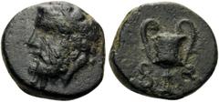 Greek LYDIA, Uncertain. Sardes (?). 4th Century BC. Chalkous (Bronze, 11 mm, 1.55 g, 12 h). Head of Dionysios left, wearing ivy wreath. Rev. FS in Lydian Kantharos. Vögtli, Pergamon 524. Attractive th