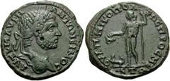 Roman Provincial MOESIA INFERIOR. Nicopolis ad Istrum. Caracalla, 198-217. (Bronze, 30 mm, 15.29 g, 2 h). AVT K M AVRH ANTΩNEINOC Laureate head of Caracalla to right. Rev. OVΛΠ NIKOΠΟΛΕΩC ΠPOC ME-CTΩ 