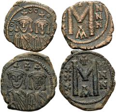 Byzantine Leo III the "Isaurian", with Constantine V, 717-741. 40 Nummia or Follis (Bronze, 10.64 g), Constantinople, 717-741. Lot of 2 Bronze Coins. 1. 24 mm, 5.81 g, 6h. SB 1515 2. 21 mm, 4.83 g, 6h