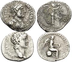 Roman Provincial CAPPADOCIA. Caesaraea-Eusebia. Nero, Hadrian. (Silver, 3.46 g). Lot of two rare Hemidrachms. (1). Nero, 54-68 AD. Silver Hemidrachm, 14 mm, 1.58 g, 12h. RPC 3645. (2). Hadrian, 117-13