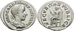 Roman Imperial Gordian III, AD 238-244. Denarius (Silver, 21 mm, 2.72 g, 6 h), Rome, 240. IMP GORDIANVS PIVS FEL AVG Laureate, draped and cuirassed bust of Gordian III to right. Rev. SECVRITAS PVBLICA