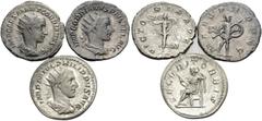 Roman Imperial Gordian III and Philip I, 238-247. (Silver, 10.53 g). Lot of three fine and well struck Antoniniani. (1). Gordian III, 22 mm, 3.23 g, 12h. RIC 145. (2). Gordian III, 22 mm, 3.90 g, 4h. 