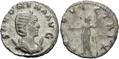 Roman Imperial Salonina, Augusta, 254-268. Antoninianus (Billon, 20 mm, 2.72 g, 5 h), Rome, 254-257. SALONINA AVG Diademed and draped bust of Salonina to right, set on a crescent. Rev. IVNO VICTRIX Ju