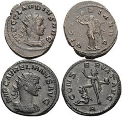 Roman Imperial Claudius II Gothicus & Aurelian, 268-275. (Billon, 9.00 g). Lot of two attractive Antoniniani of Claudius II Gothicus and Aurelian. (1). Claudius II Gothicus, Rome. 22 mm, 4.69 g, 6h. R