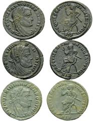 Roman Imperial Divus Constantius I, Divus Maximianus Herculius, Died 306 and 310 respectively. (Bronze, 3.60 g). Lot of three exceptional and very rare Half Nummi of the Deified Maximianus Herculius a