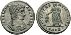 Roman Imperial Helena, Augusta, 324-328/30. (Bronze, 19 mm, 3.01 g, 6 h), struck under Constantine I, Siscia, 3rd officina, 328-329. FL HELENA AVGVSTA Diademed and mantled bust of Helena to right. Rev