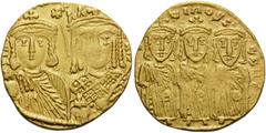 Byzantine Constantine VI & Irene, 780-797. Solidus (Gold, 20 mm, 4.39 g, 5 h), Constantinople, 780-790. S IRIҺI AVΓ MITRI Crowned equal sized and facing busts of Constantine VI, beardless, on the left