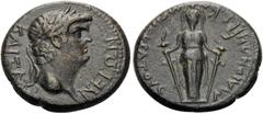 Roman Provincial LYDIA. Maeonia. Nero, 54-68. (Bronze, 19 mm, 3.99 g, 1 h), T. Claudius Menekrates, c. 65. KAIΣAP NEPΩN Laureate head of Nero to right. Rev. MAIONΩN EΠ TI KΛ MENEKPATOYΣ Facing cult st