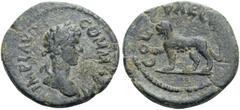 Roman Provincial PISIDIA. Parlais. Commodus, 177-192. (Bronze, 17 mm, 2.76 g, 11 h), c. 177-180. IMP L AVR COMMODVS Laureate head of Commodus to right. Rev. COL PARLA Panther walking to left. RPC onli