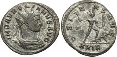 Roman Imperial Aurelian, 270-275. Antoninianus (Billon, 22.5 mm, 3.86 g, 5 h), Rome, 5th officina, 275. IMP AVRELIAVS AVG Radiate and cuirassed bust of Aurelian to right. Rev. ORIENS AVG /E/ XXIR Sol,