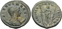 Roman Imperial Severina, Augusta, 270-275. Antoninianus (Billon, 23 mm, 3.71 g, 5 h), Cyzicus, 275. SEVERINA AVG Diademed and draped bust of Severina to right, set on crescent. Rev. CONCORDIAE MILITVM