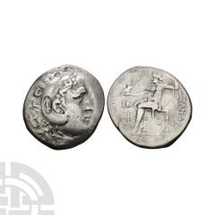 Ancient Greek Coins - Macedonia - Alexander III (the Great) - Countermarked AR Tetradrachm 207-206 B.C. Phaselis, Lycia mint, dated year 12. Obv: head of Herakles right, wearing lionskin headdress, co