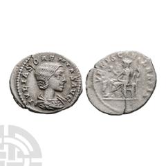 Ancient Roman Imperial Coins - Julia Soaemias - Venus AR Denarius 2nd-3rd century A.D. Mother of Elagabalus, Rome mint. Obv: IVLIA SOAEMIAS AVG legend with draped bust right. Rev: VENVS CAELESTIS lege